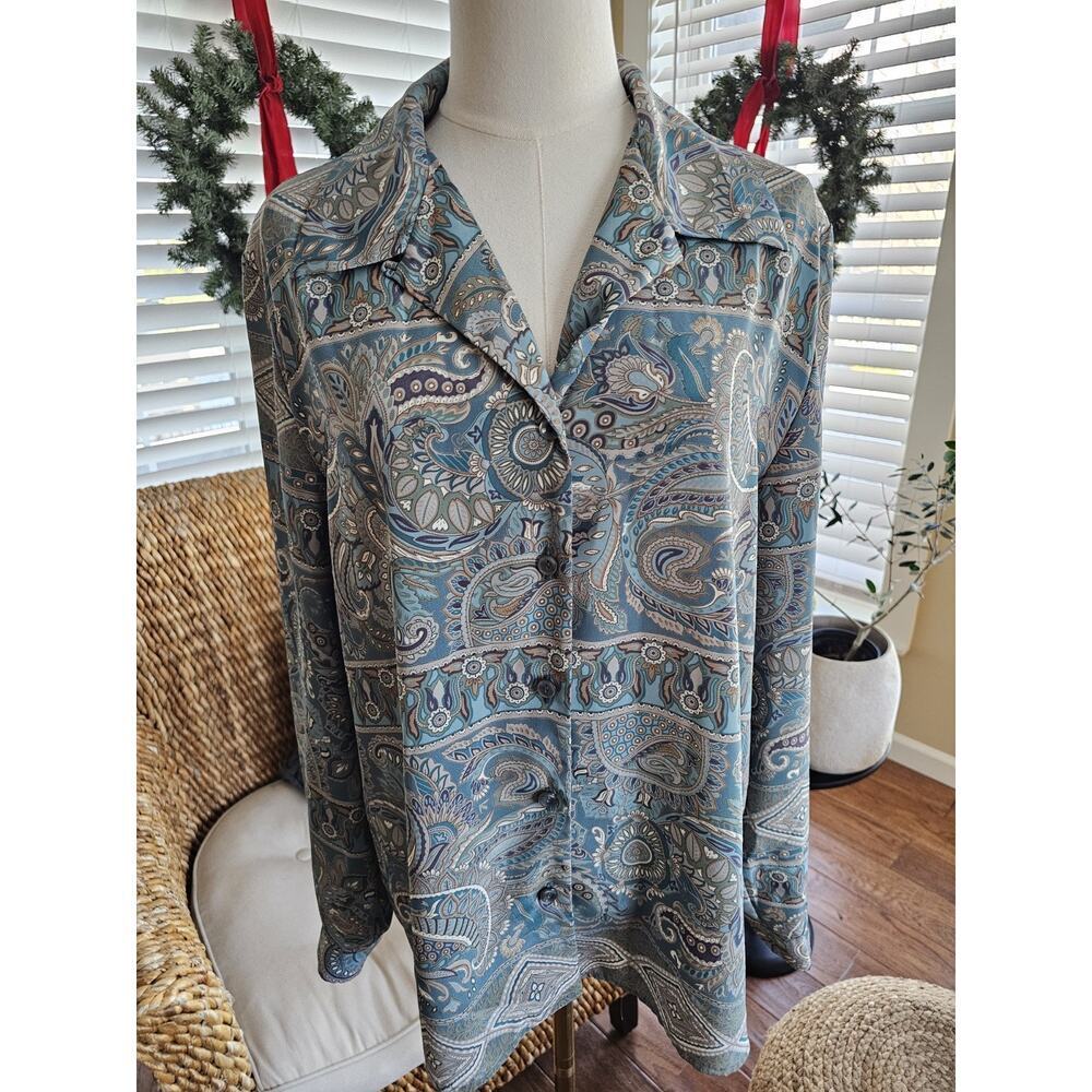 Haberdashery Leslie Faye Women's Blouse Shirt Top 100% Polyester Size 16 Paisley